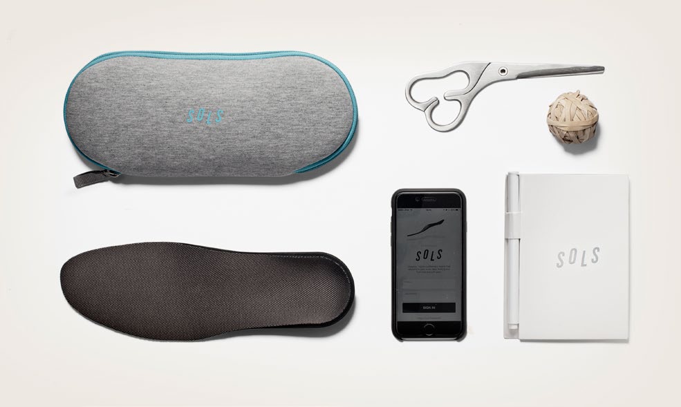SOLS product ecosystem — orthotic, carrying case, iOS app, and prescription pad